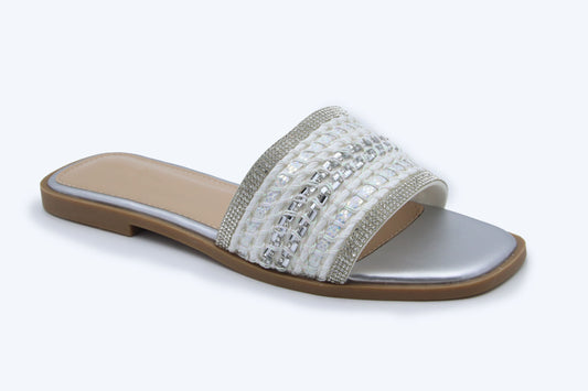 White Sparkle Weave Flats