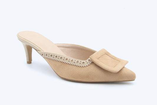 Cream Buckle Mule Heels
