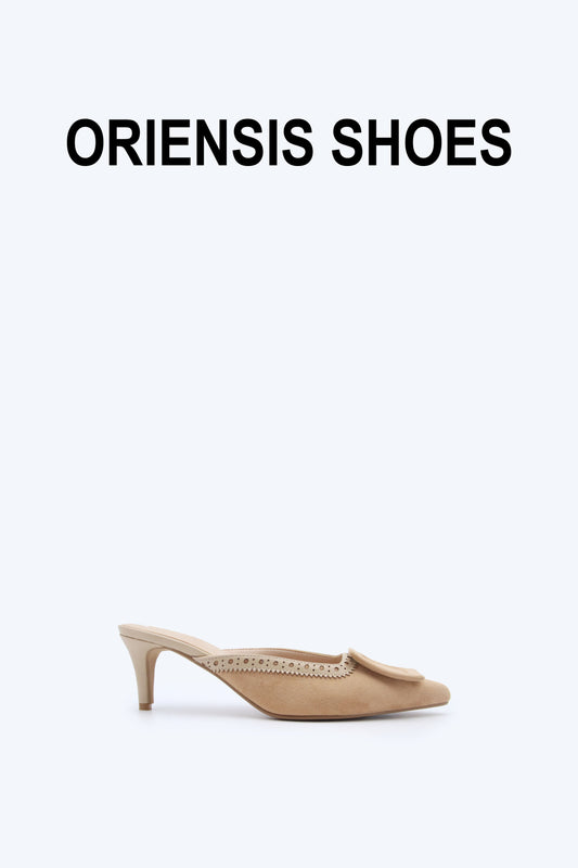 Cream Buckle Mule Heels