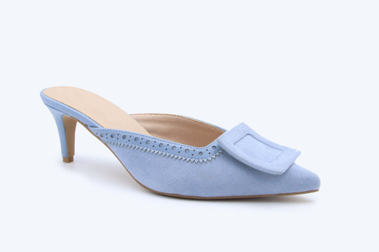 Blue Buckle Mule Heels