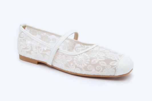 White Floral Grace Flats