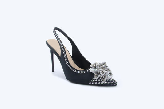 Black Sparkle Flower Heel