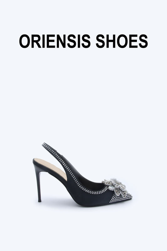 Black Sparkle Flower Heel