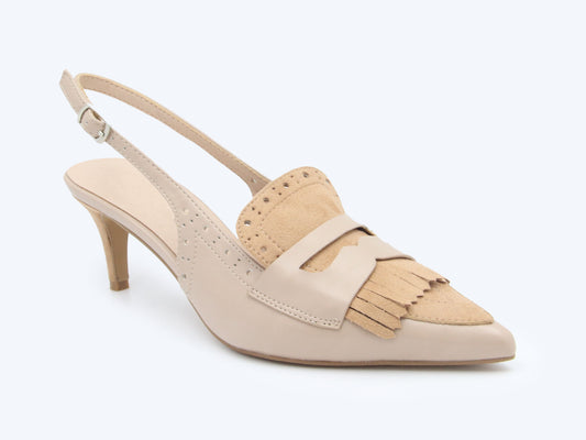 Nude Vintage Fringe Heels