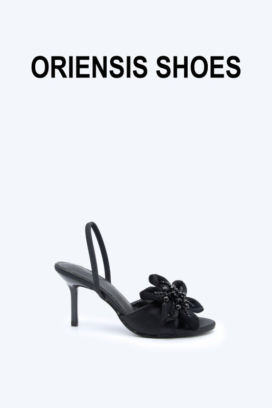 Black Petal Slingback Heels