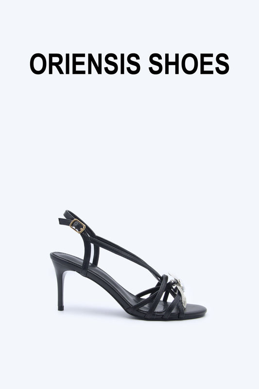 Black Flower Gleam Heels
