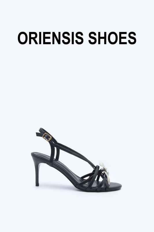 Black Flower Gleam Heels