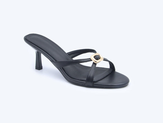 Black Gilt Buckle Heels