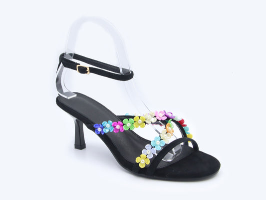Black Floral Charm Heels