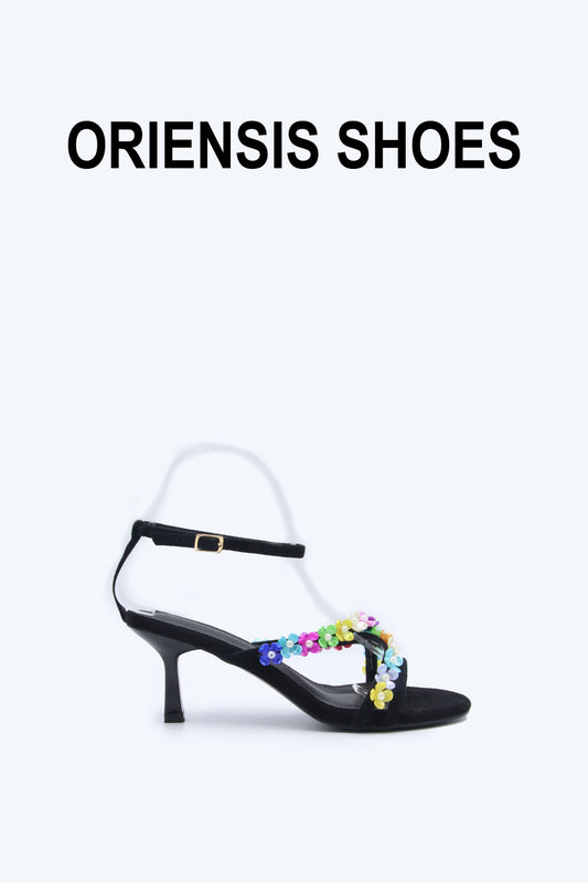 Black Floral Charm Heels