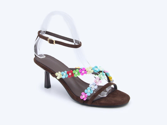 Brown Floral Charm Heels