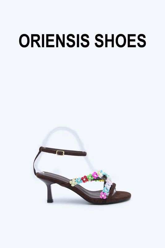 Brown Floral Charm Heels