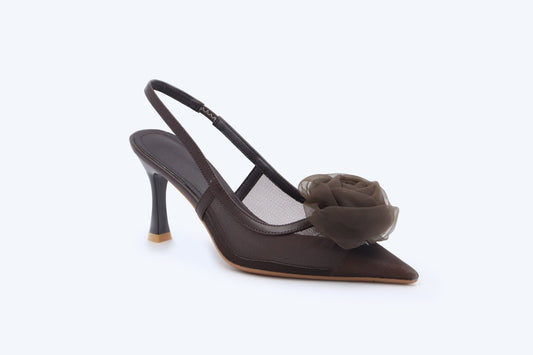 Black Mesh Rose Heels