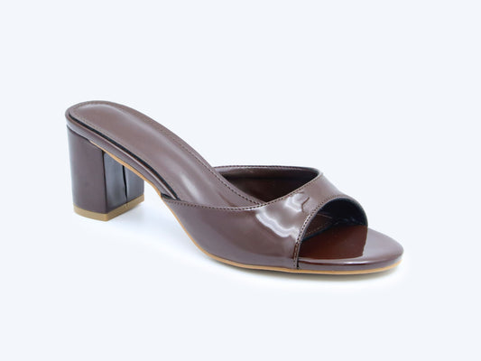 Brown Shine Mule Sandals