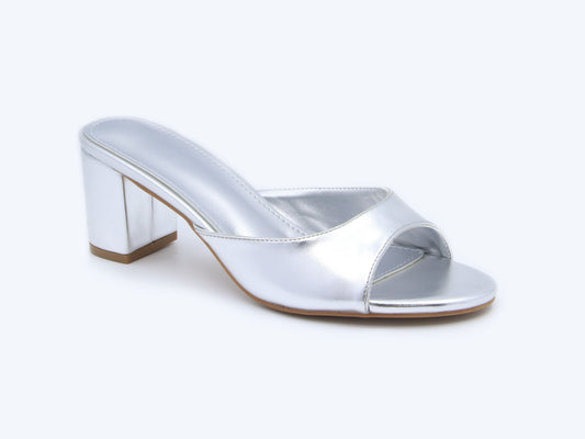 Silver Shine Mule Sandals