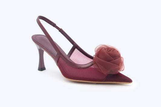 Maroon Mesh Rose Heels