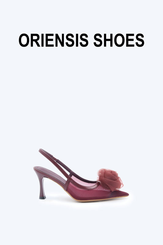 Maroon Mesh Rose Heels