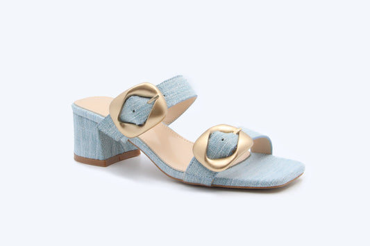 Blue Denim Buckle Mule