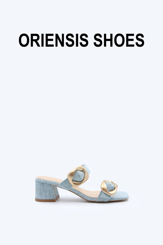 Blue Denim Buckle Mule