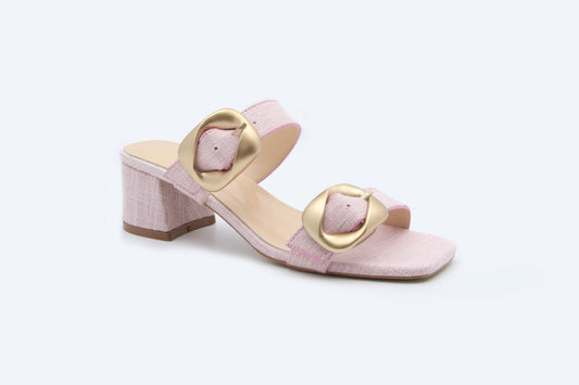 Pink Denim Buckle Mule