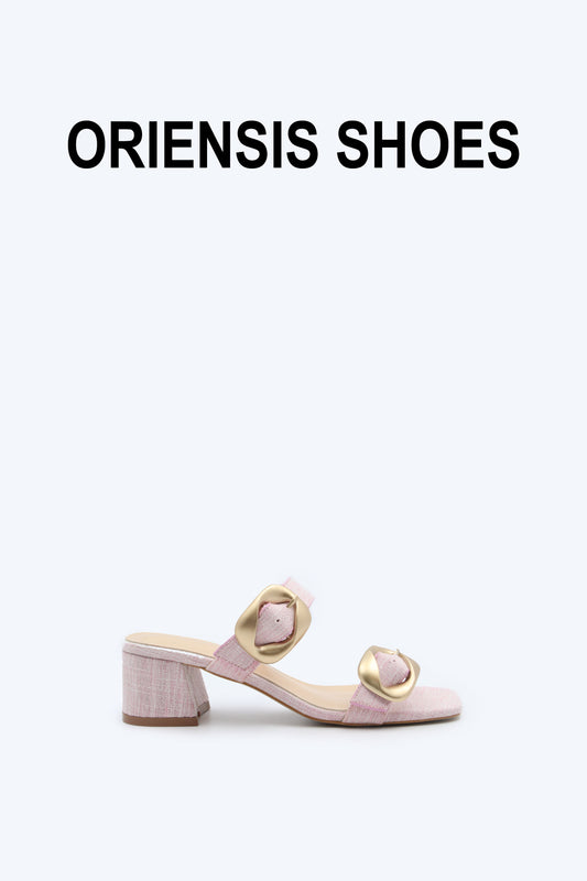 Pink Denim Buckle Mule