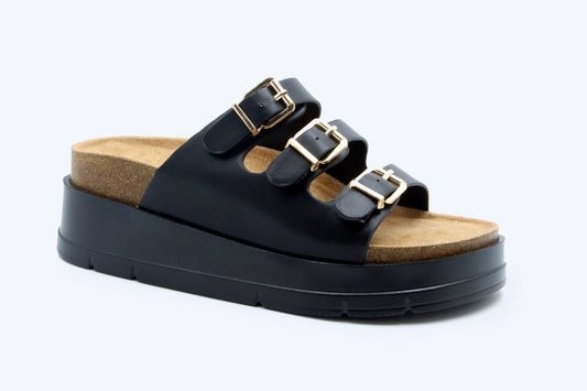 Black Triple Buckle Flats
