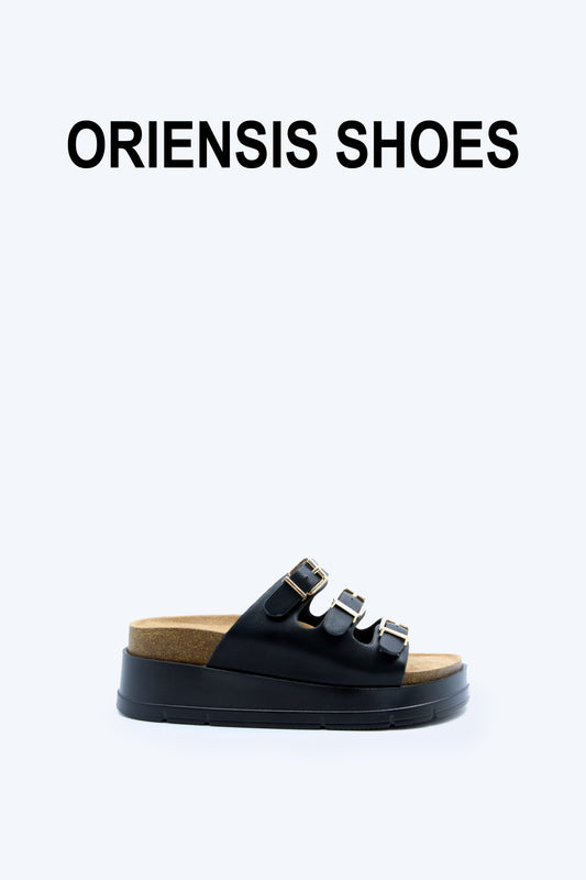 Black Triple Buckle Flats