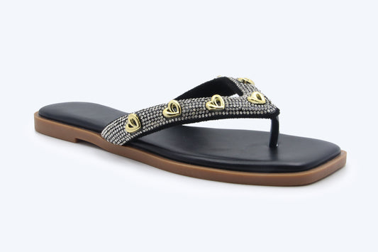 Black Heart Thong Flat
