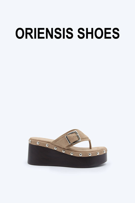 Nude Metallic Weave Flat