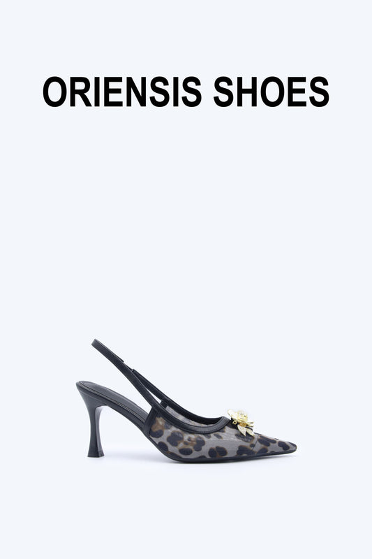Black Mesh Blossom Heel