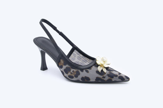 Black Mesh Blossom Heel