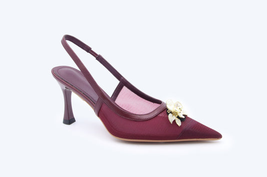 WineRed Mesh Blossom Heel