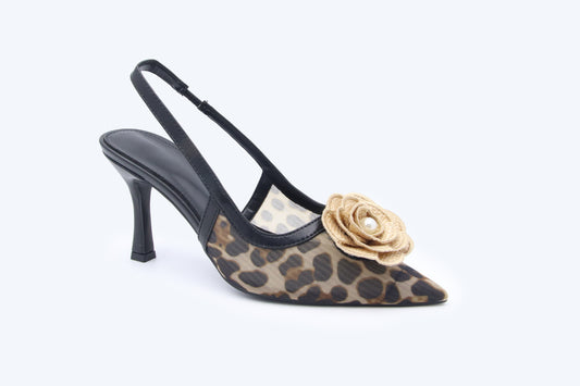 Black Floral Embellish Heel
