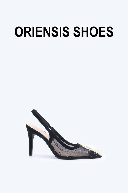 Black Mesh Shell Heel