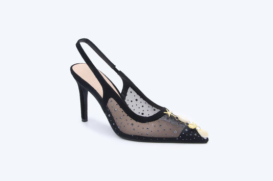 Black Mesh Shell Heel