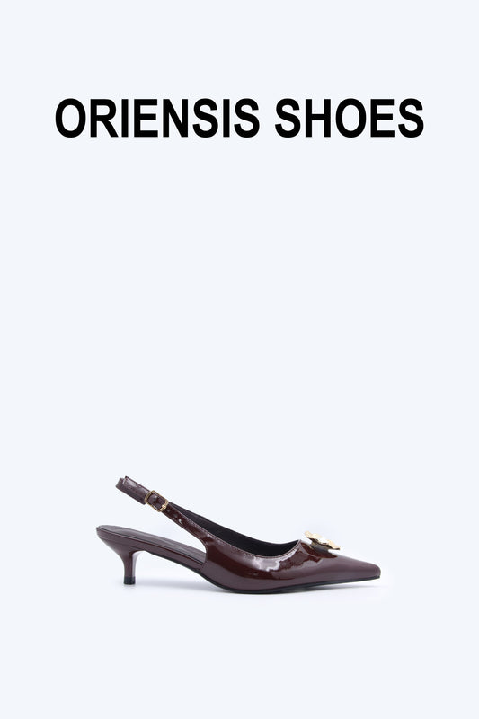 Brown Flower Point Heel