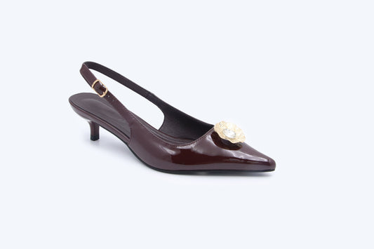 Brown Flower Point Heel