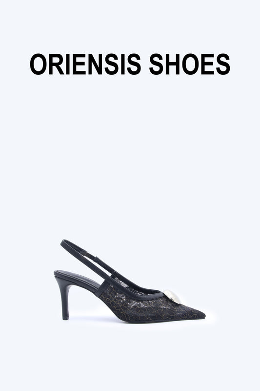 Black Mesh Slingback Heel