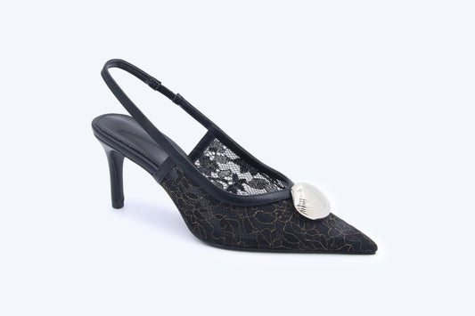 Black Mesh Slingback Heel
