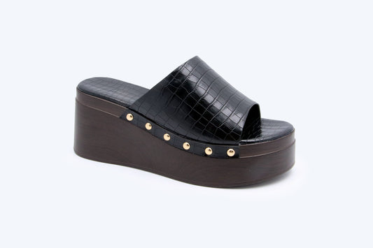 Black Rivet Wedge Sandal