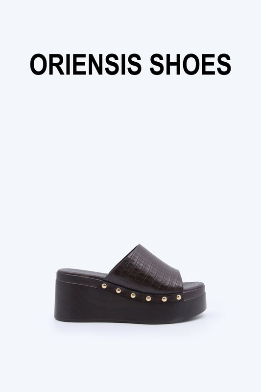 Brown Rivet Wedge Sandal