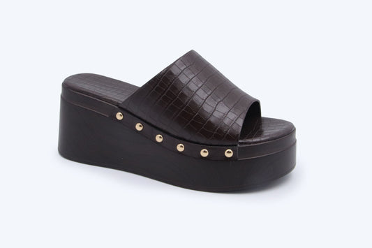 Brown Rivet Wedge Sandal