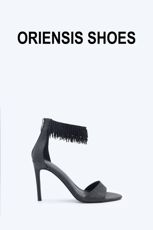 Black Shimmer Strap Heel