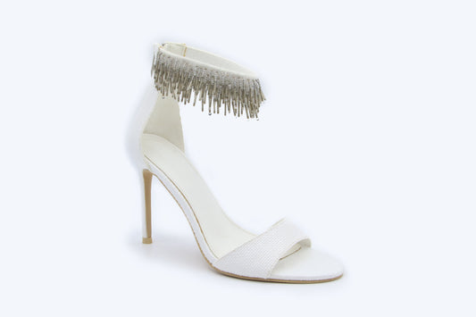 White Shimmer Strap Heel